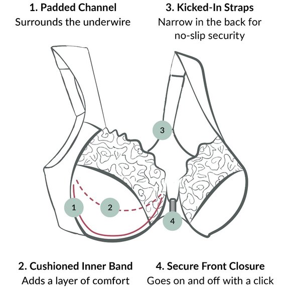 Set of 3! 44H Glamorise ELEGANCE Bra (UNDERWIRED) Lace STRETCH-STRAPS Pink NEW - Picture 8 of 12